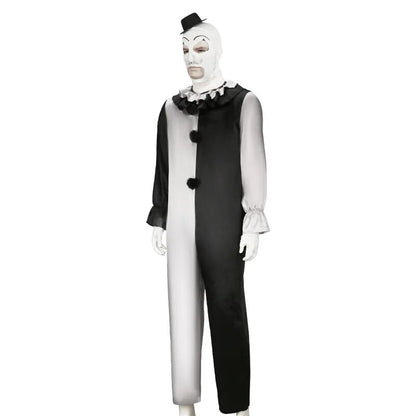 Terrifier Art The Clown Costume Jumpsuit Black and White Suits Halloween Horror Outfits for Men Women With Gloves