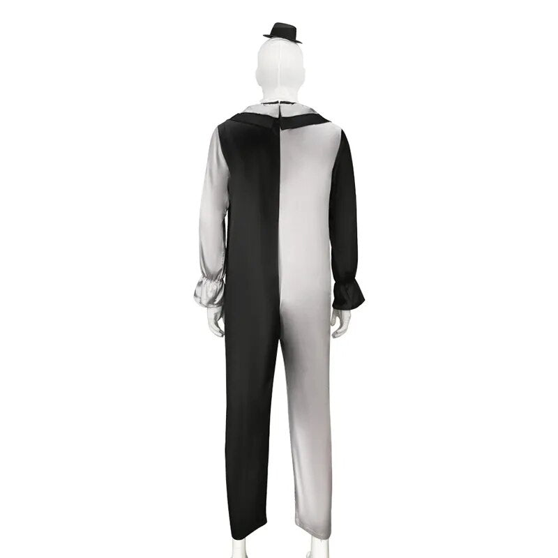 Terrifier Art The Clown Costume Jumpsuit Black and White Suits Halloween Horror Outfits for Men Women With Gloves