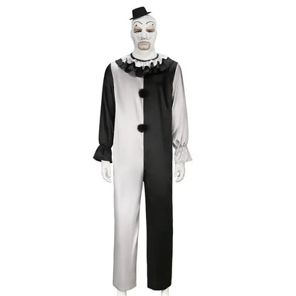 Terrifier Art The Clown Costume Jumpsuit Black and White Suits Halloween Horror Outfits for Men Women With Gloves