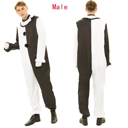 Cosplay Costume Female/Male Horror Carnival Party Skin-Tight Black White Killer Clowns Jumpsuit for Halloween Costumes