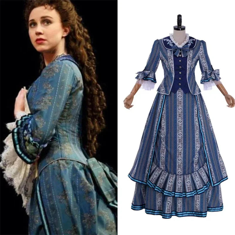 The Phantom of the Opera Christine Daae Cosplay Costume Blue  Wishing  Victorian Bustle Dress Gown