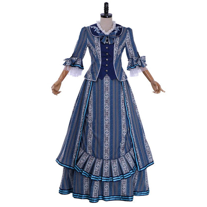 The Phantom of the Opera Christine Daae Cosplay Costume Blue  Wishing  Victorian Bustle Dress Gown