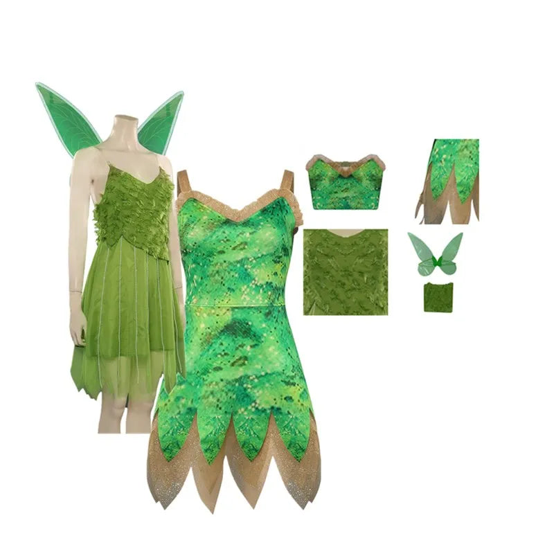 Tinker Bell Cosplay Dress Women Costume Movie Peter Cos Pan Fantasia Elf Roleplay Dress Wings Halloween Carnival Party Outfits