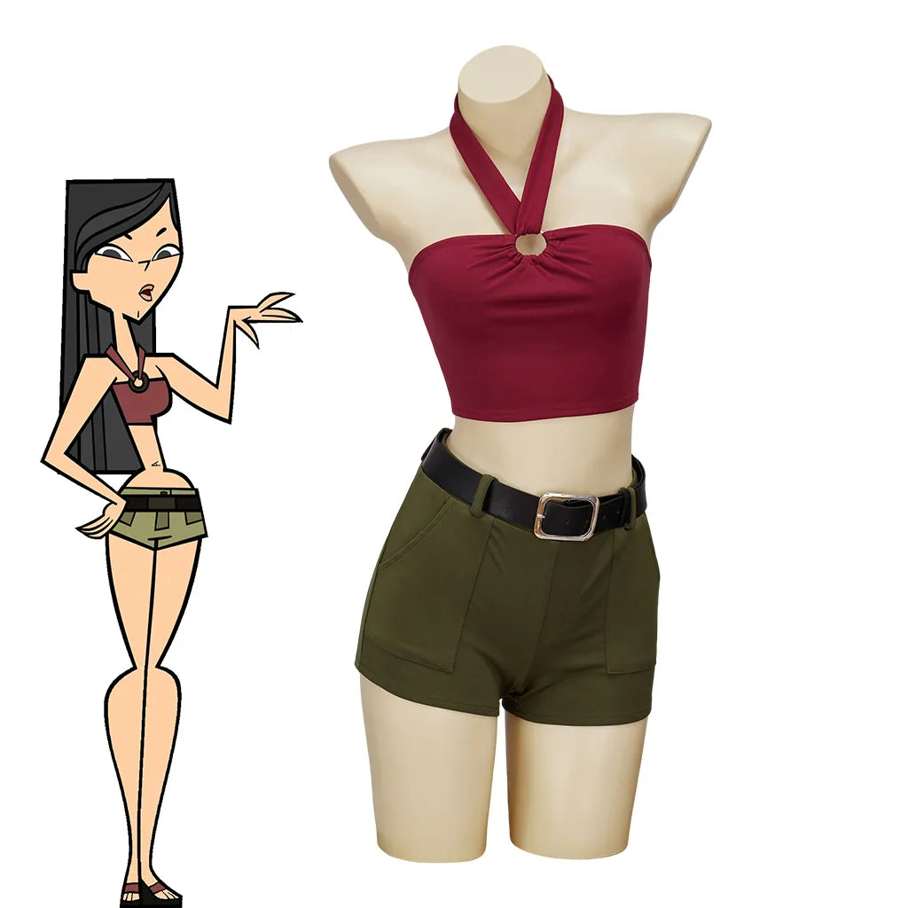 Total Drama Island Anime Heather Cosplay Costume Women Sexy Halter Neck Tube Top Shorts Uniform Halloween Carnival Party Suit