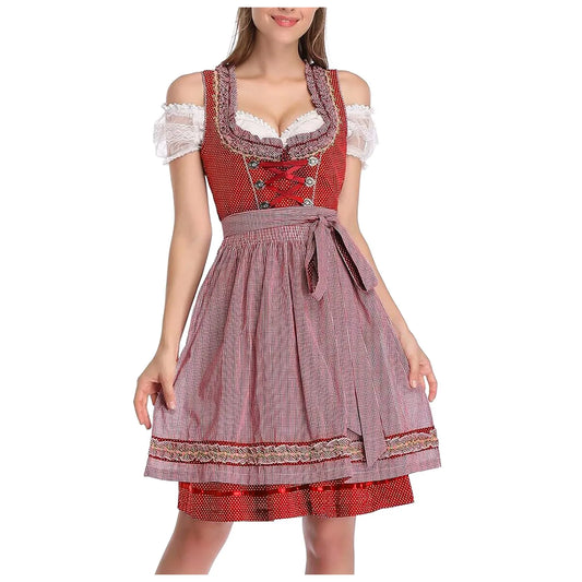 Tradition Oktoberfest Costume For Women Beer Girls Maid Costumes Women's Fancy Princess Sleeve Bavarian Dresses With Lace Apron