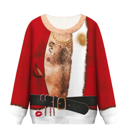 Christmas Sweater Women/men Chest Hair Funny Loose Pullover 3D Kawaii Cartoon Cosplay Winter Tops Clothing Jersey