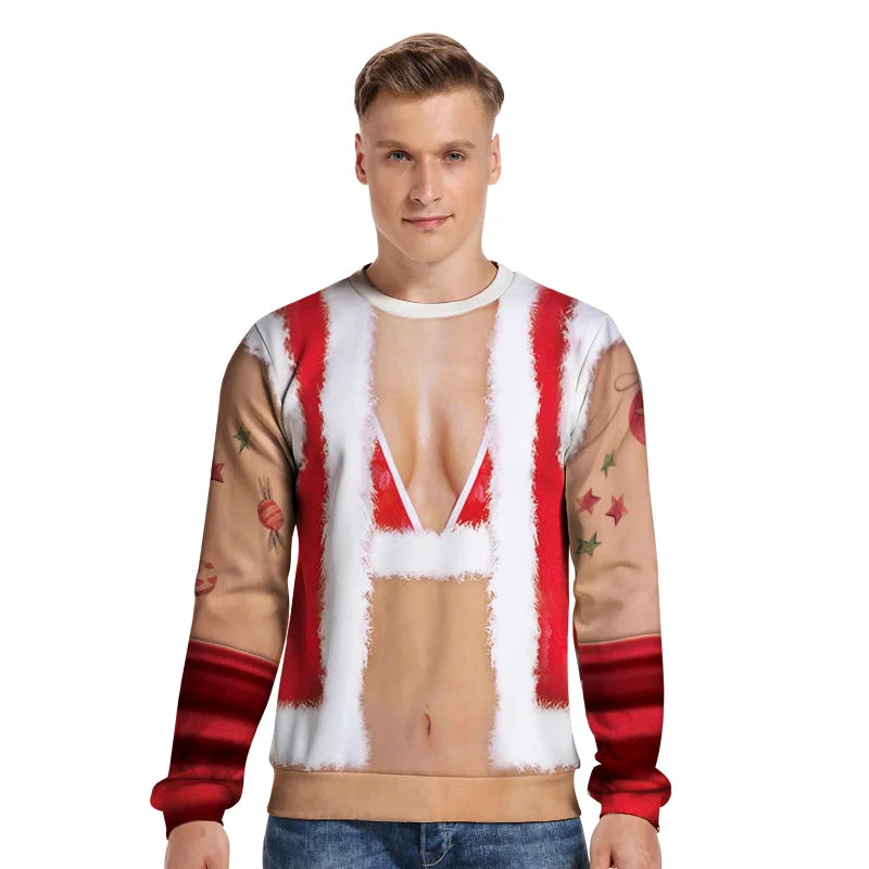 Christmas Sweater Women/men Chest Hair Funny Loose Pullover 3D Kawaii Cartoon Cosplay Winter Tops Clothing Jersey