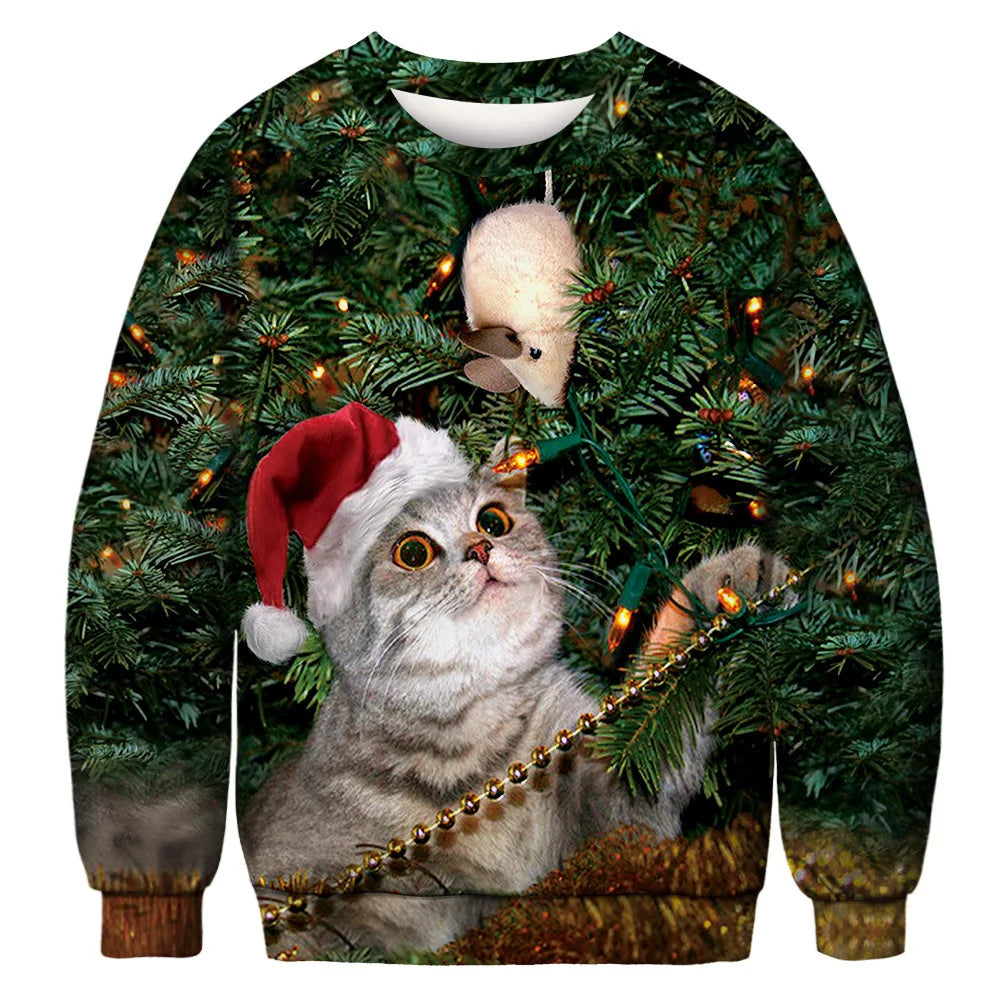 Christmas Sweater Women/men Chest Hair Funny Loose Pullover 3D Kawaii Cartoon Cosplay Winter Tops Clothing Jersey