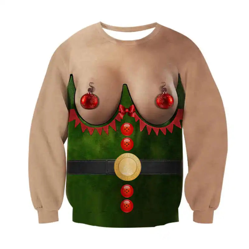 Christmas Sweater Women/men Chest Hair Funny Loose Pullover 3D Kawaii Cartoon Cosplay Winter Tops Clothing Jersey