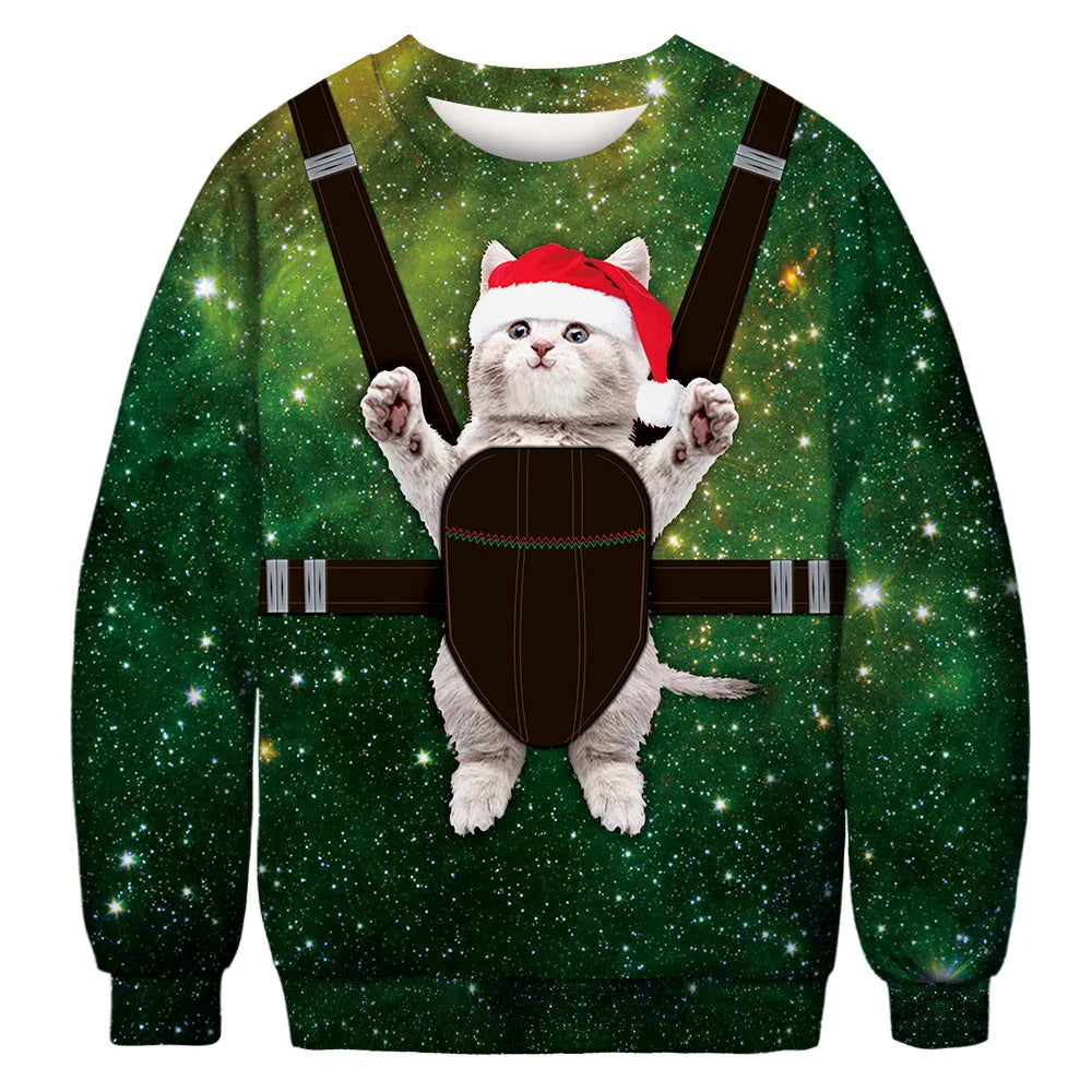 Christmas Sweater Women/men Chest Hair Funny Loose Pullover 3D Kawaii Cartoon Cosplay Winter Tops Clothing Jersey