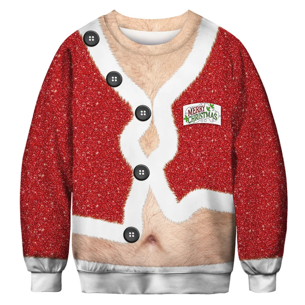 Christmas Sweater Women/men Chest Hair Funny Loose Pullover 3D Kawaii Cartoon Cosplay Winter Tops Clothing Jersey