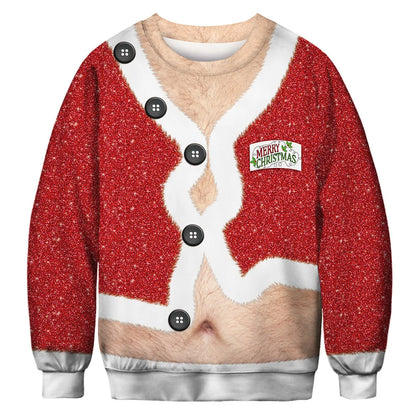 Christmas Sweater Women/men Chest Hair Funny Loose Pullover 3D Kawaii Cartoon Cosplay Winter Tops Clothing Jersey