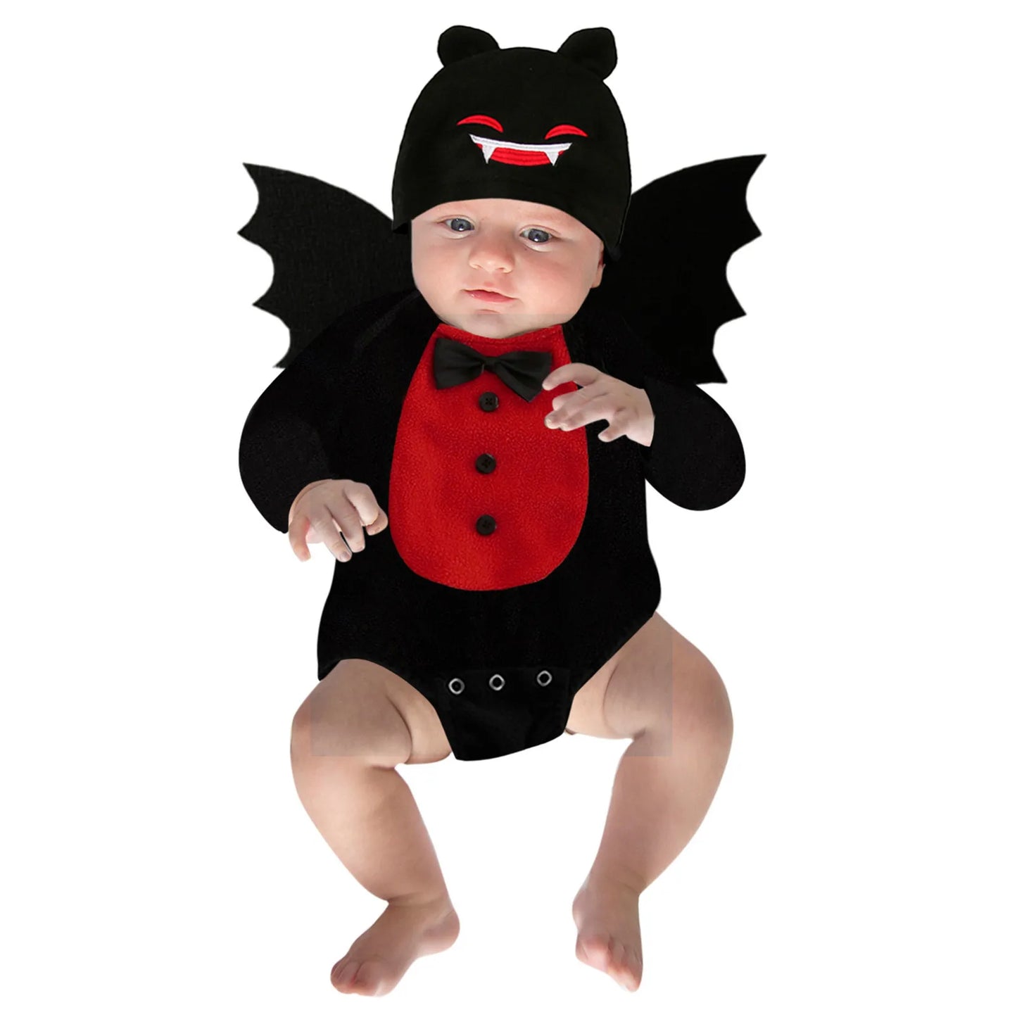 Infant Baby Boys Girls Halloween Bat Costume Romper Bodysuit Wings Hat 3pcs Set Fleece 2 Color Devil Vampire