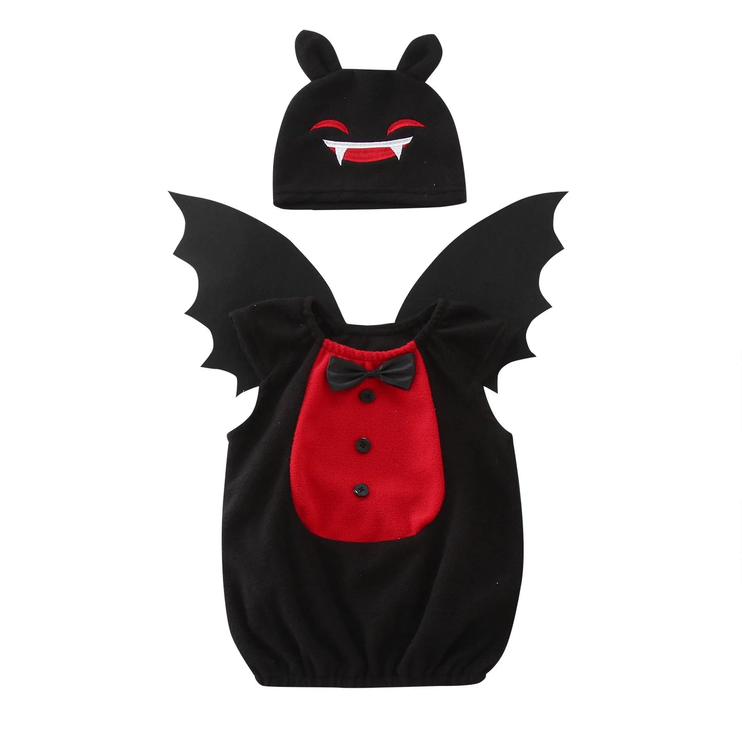 Infant Baby Boys Girls Halloween Bat Costume Romper Bodysuit Wings Hat 3pcs Set Fleece 2 Color Devil Vampire