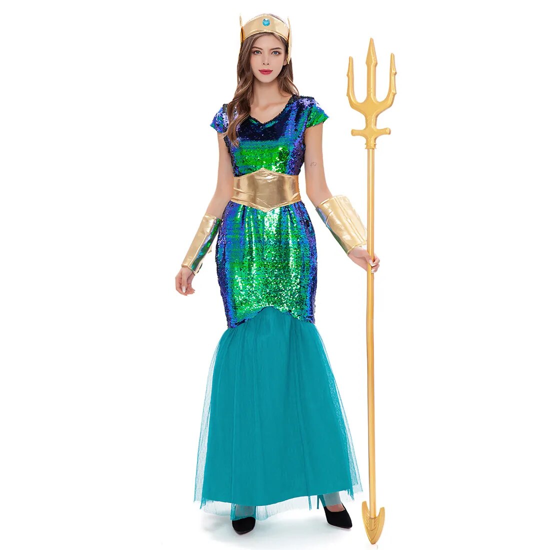 Women Sea Siren Mermaid Queen Costume Men's Poseidon Costumes Fantasia Halloween Purim Carnival Mardi Gras Dress up