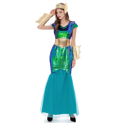 Women Sea Siren Mermaid Queen Costume Men's Poseidon Costumes Fantasia Halloween Purim Carnival Mardi Gras Dress up