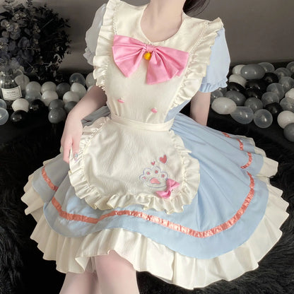 Uniform Temptation Cute Dog Paw Pattern Lolita Dress Maid Apron Short Skirt Lolita Princess Big Skirt