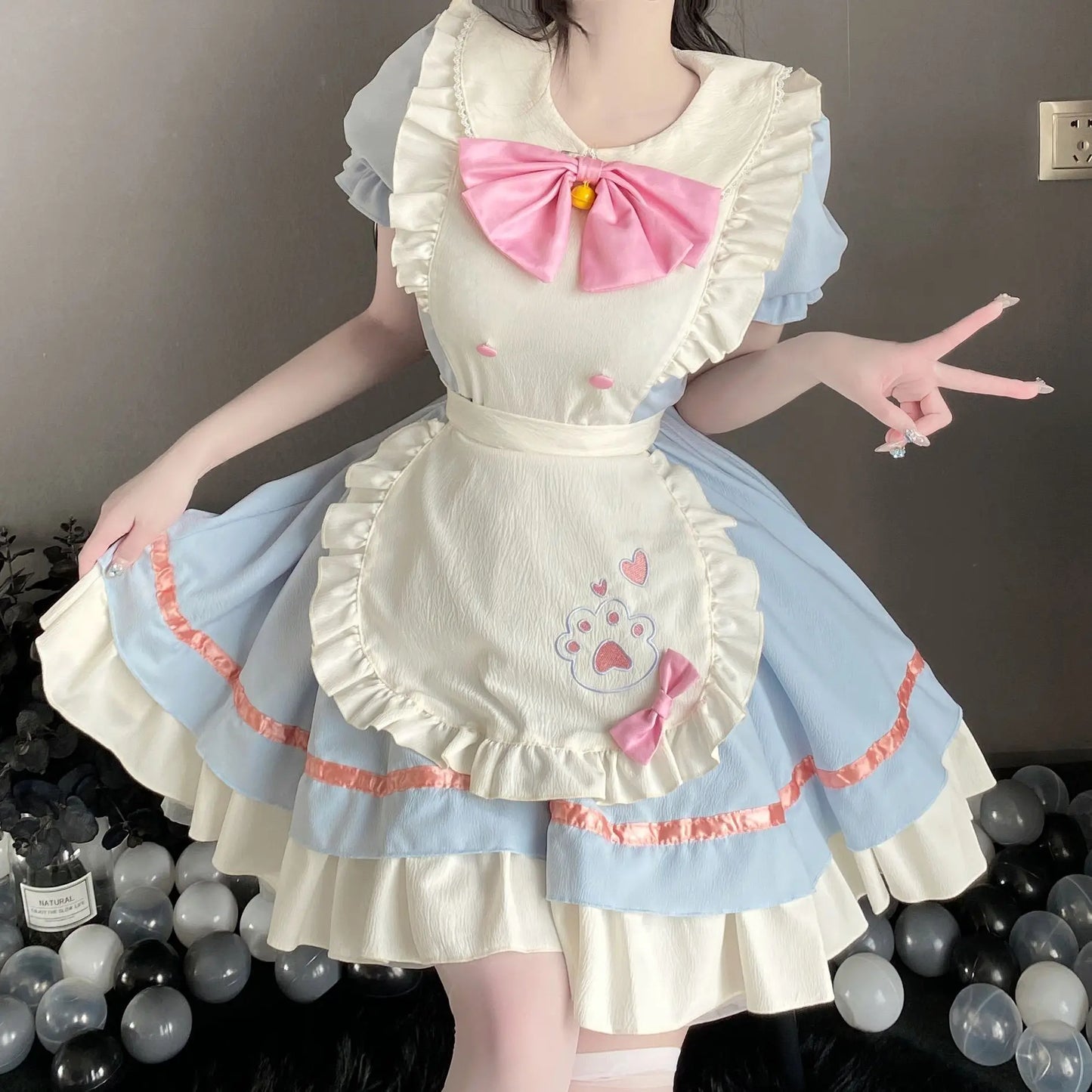 Uniform Temptation Cute Dog Paw Pattern Lolita Dress Maid Apron Short Skirt Lolita Princess Big Skirt