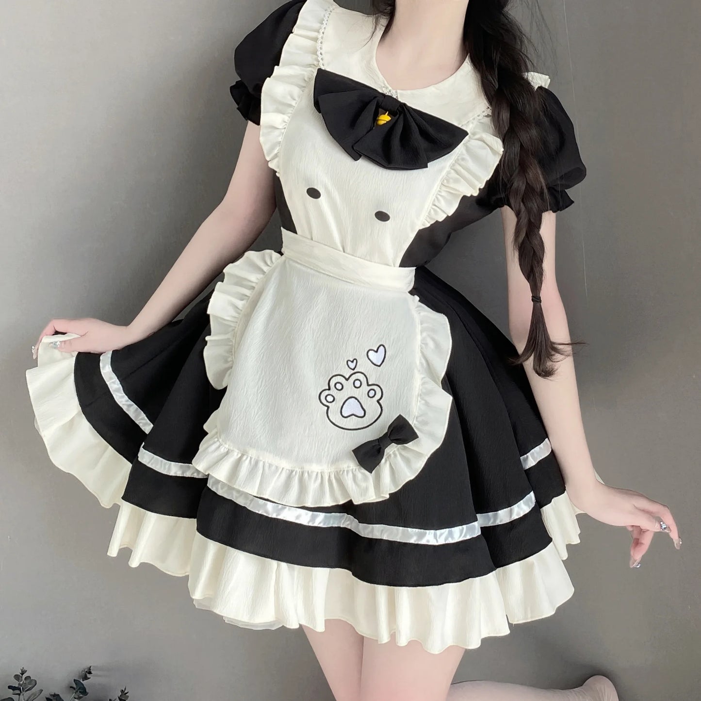 Uniform Temptation Cute Dog Paw Pattern Lolita Dress Maid Apron Short Skirt Lolita Princess Big Skirt