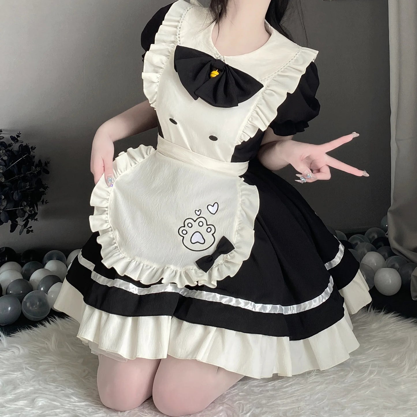 Uniform Temptation Cute Dog Paw Pattern Lolita Dress Maid Apron Short Skirt Lolita Princess Big Skirt