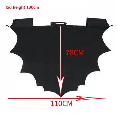 Unisex Halloween Black Bat Wing Cape Cloak Costume With Patch for Child Boys Girls Vampire Dress Up Accessories