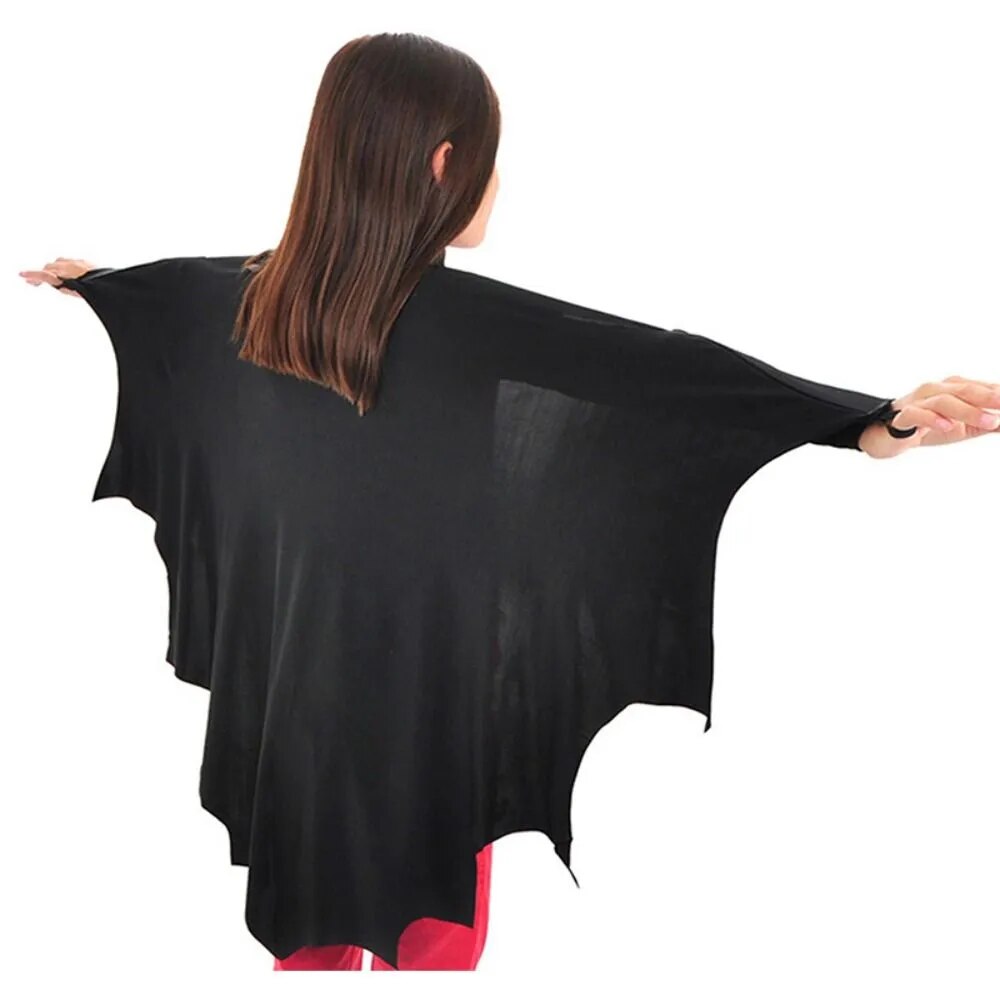 Unisex Halloween Black Bat Wing Cape Cloak Costume With Patch for Child Boys Girls Vampire Dress Up Accessories