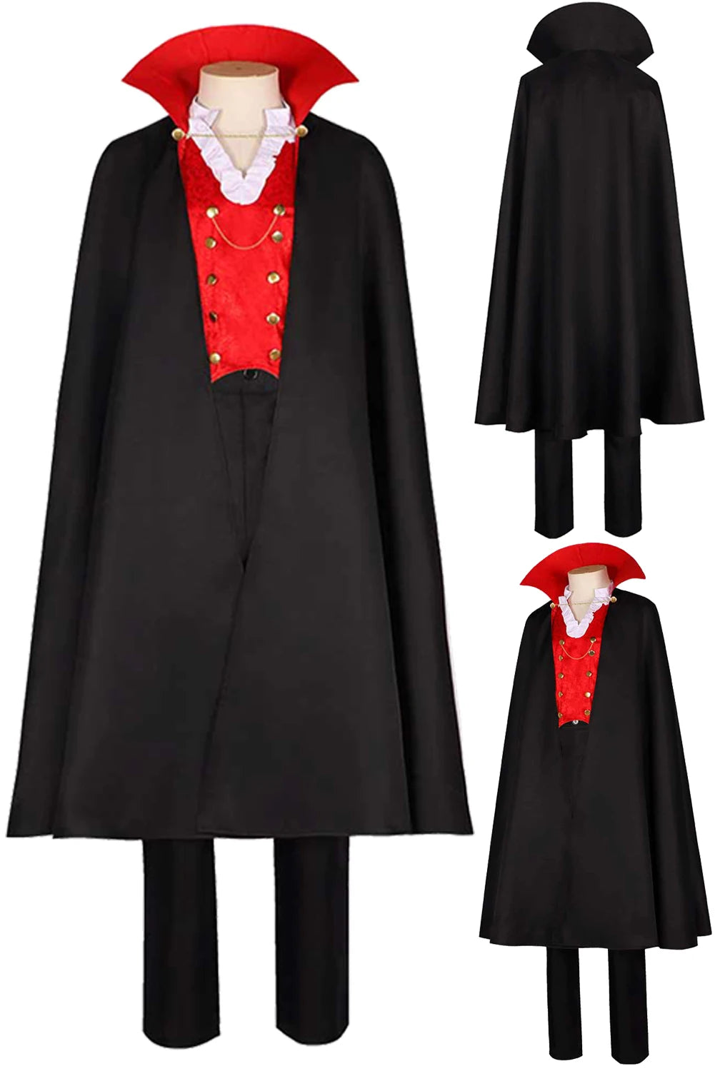 Vampire Cosplay Fantasia Stand Collar Shirt Black Cloak Horror Movie Costume Disguise Adult Men Fantasy Halloween Party Clothes