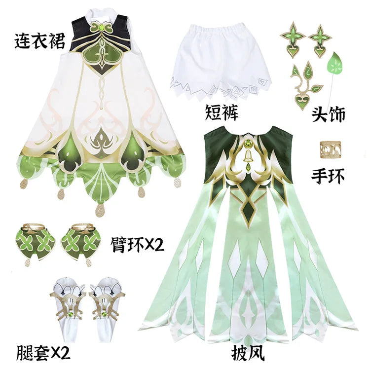 Venti Cosplay Costume Dress with Shorts Hat Stockings Genshin Impact Anime Outfit Kids