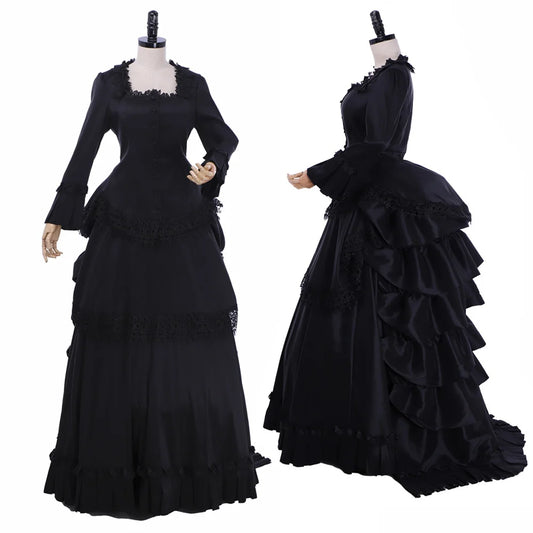 Victorian Gothic Steampunk Black Bustle Dress Medieval Edwardian Costume Renaissance Masquerade Gown Female Custom Made