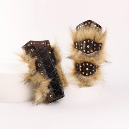 Viking Wrist Guards Armor Barbarian Faux Leather And Faux Fur Wrist Guards Halloween And Medieval Renaissance Accessories