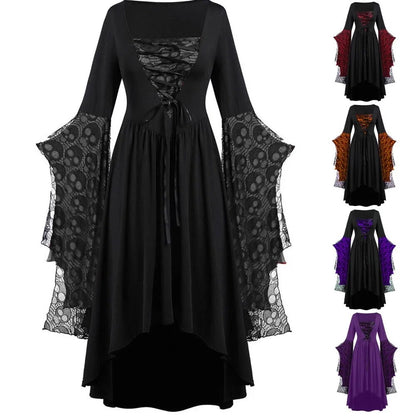 Vintage Halloween Cosplay Costume Witch Vampire Gothic Dress Ghost Dresses Up Party Printed Medieval Ghost Bride Female Clothes