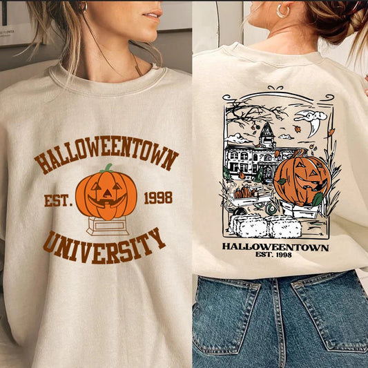 Vintage Halloweentown 1998 Sweatshirt 2 Side Print Halloweentown University Hoodie Pumpkin Fall Pullover Halloween Party Tops