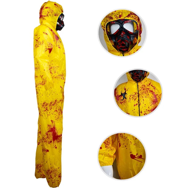 Walking Dead Zombie Horror Costume Kid Halloween Catsuit Hazmat Adult Scary Outfit Child Boys Bloody Hood Jumpsuit For Men Women