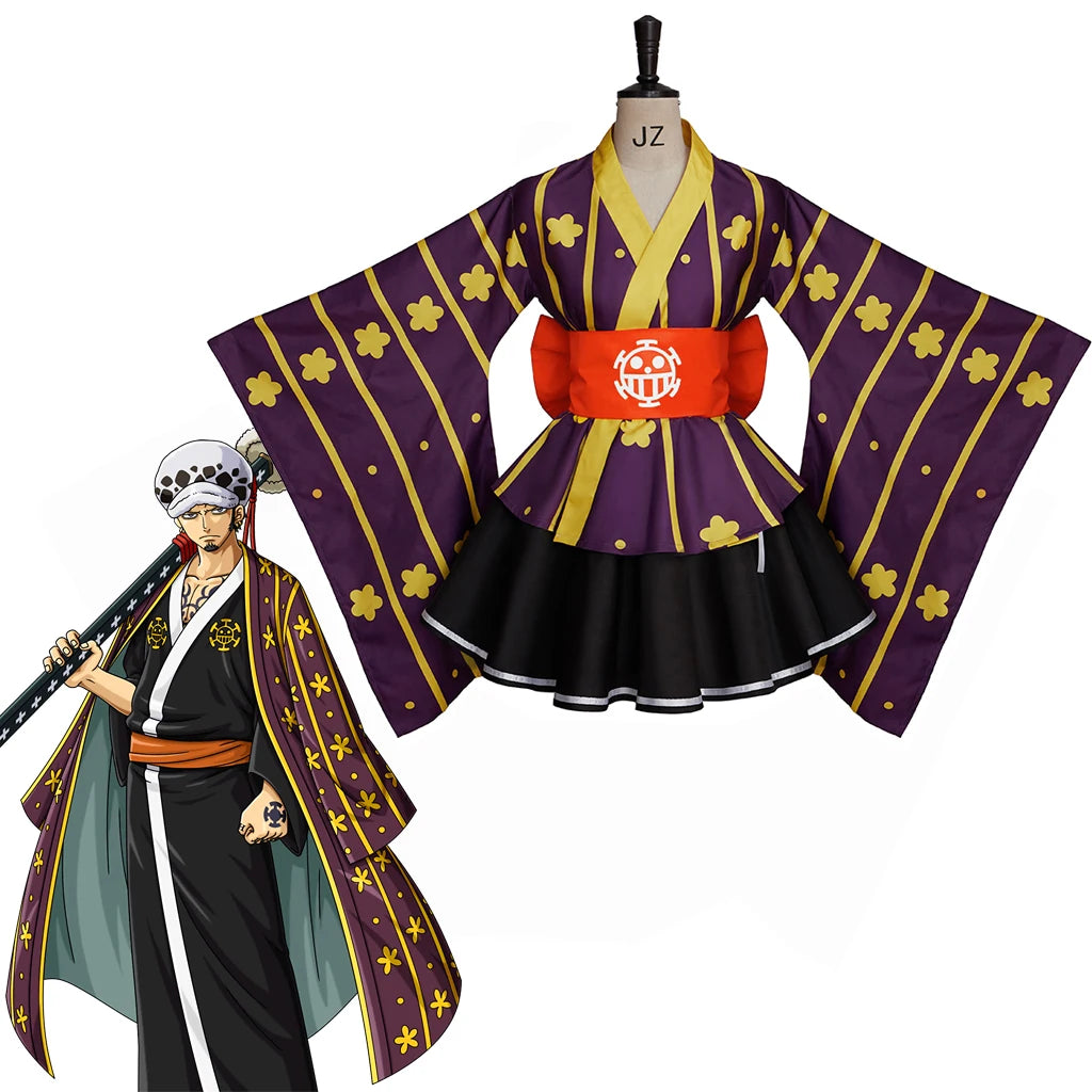 Wano Country Law Kimono Cosplay Costume Anime One Piece Trafalgar D Water Law Cosplay Kimono Skirts Suit Women Halloween Costume