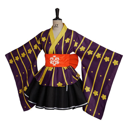 Wano Country Law Kimono Cosplay Costume Anime One Piece Trafalgar D Water Law Cosplay Kimono Skirts Suit Women Halloween Costume