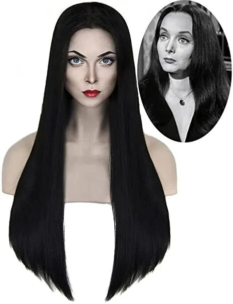 Wednesday Addams Family Morticia Cosplay Costume Wig Black Sexy Up Slim Party Evening Dress For Women Halloween Carnival Clothes