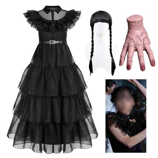 Wednesday Cosplay for Girl Costume Vestidos for Kids Wednesday Cosplay Costumes Black Gothic Halloween Party Dress