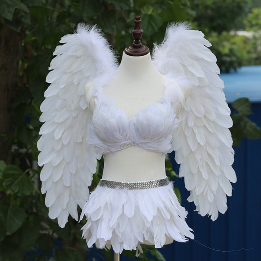 White Angel Costume Feather Angel Wings +bra+ Skirts Full Set Halloween Event Stage Show Party Christmas Gift Cosplay  Costumes