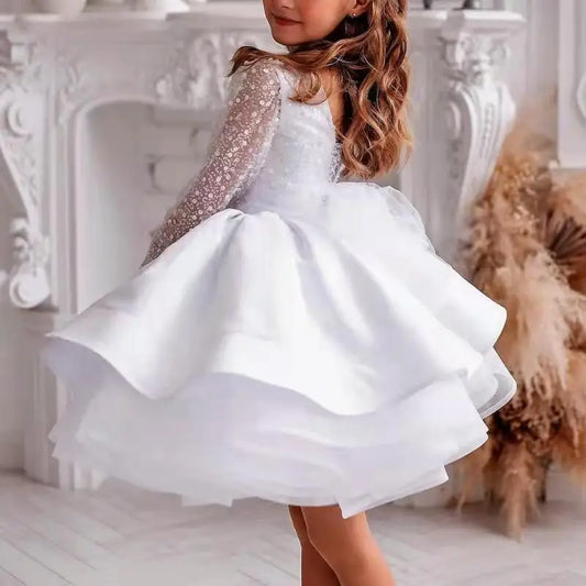 White Lush Girl Party Dresses Fluffy Girl Princess Dress Luxury Birthday Wedding Dress Girl Deguisement Princesse Fille