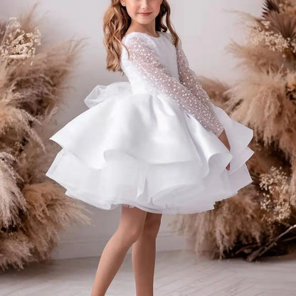 White Lush Girl Party Dresses Fluffy Girl Princess Dress Luxury Birthday Wedding Dress Girl Deguisement Princesse Fille