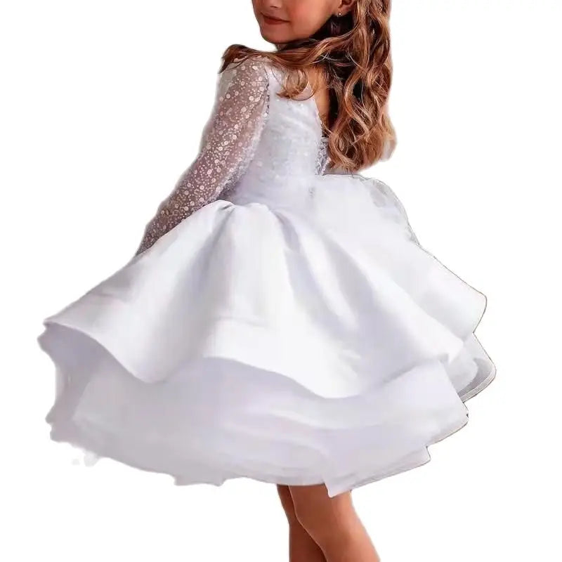 White Lush Girl Party Dresses Fluffy Girl Princess Dress Luxury Birthday Wedding Dress Girl Deguisement Princesse Fille