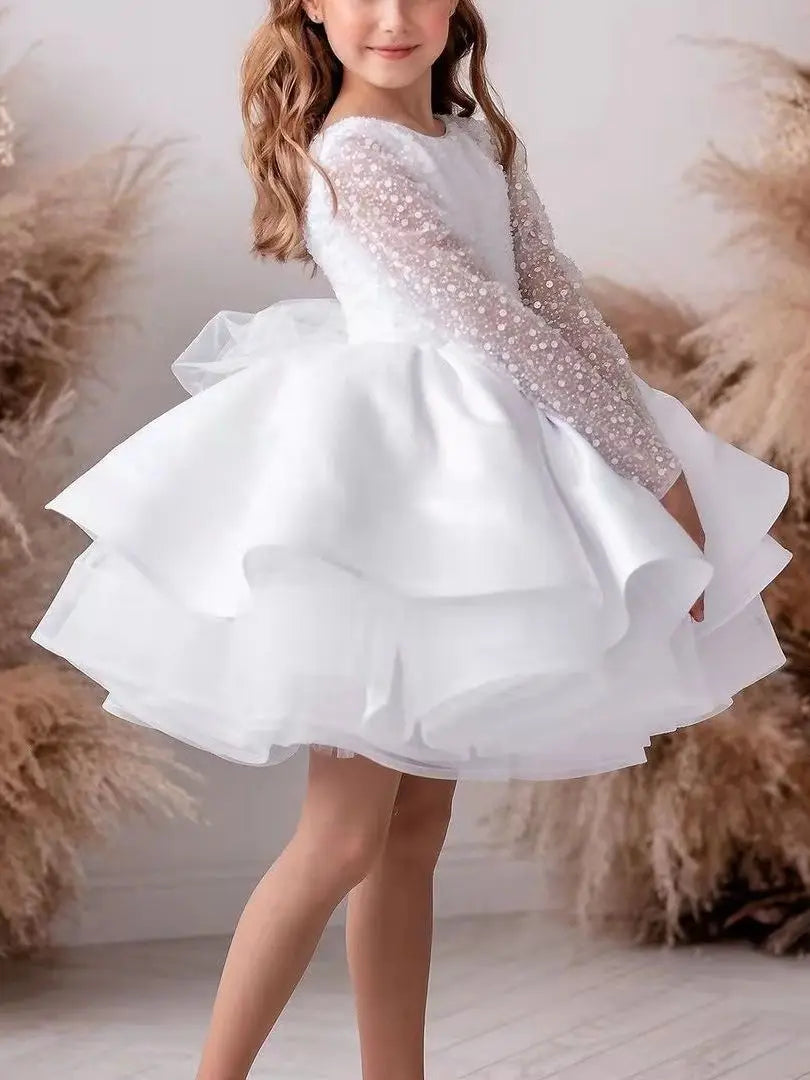 White Lush Girl Party Dresses Fluffy Girl Princess Dress Luxury Birthday Wedding Dress Girl Deguisement Princesse Fille