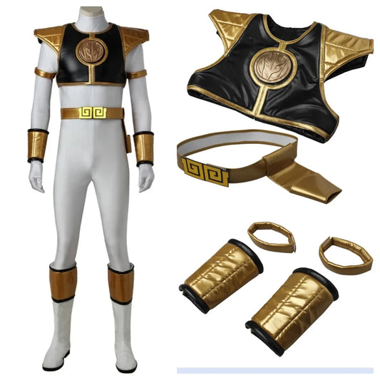 White Tommy Cosplay Ranger Armor Costume with Belt Gloves and Boots