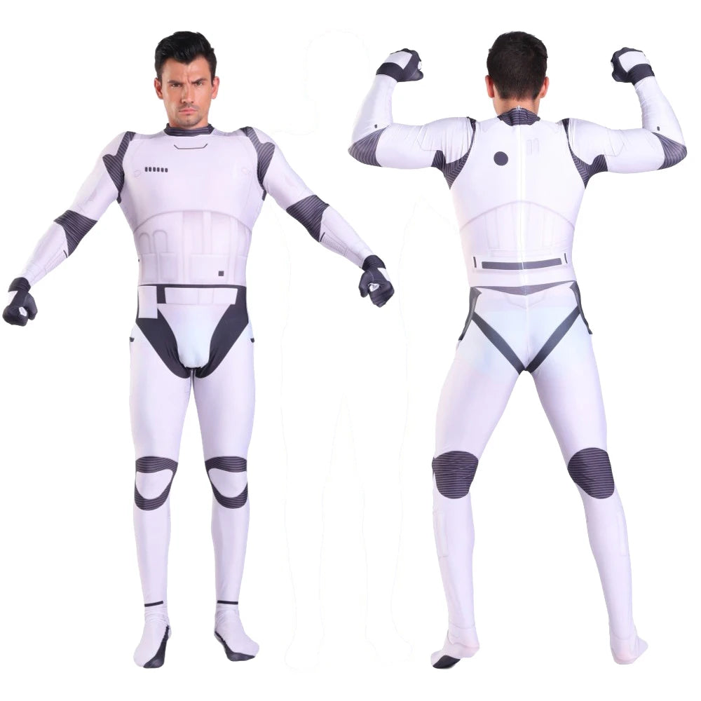 White Trooper Cosplay Jumpsuit Space Battle Costume for Men Roleplay Outfit