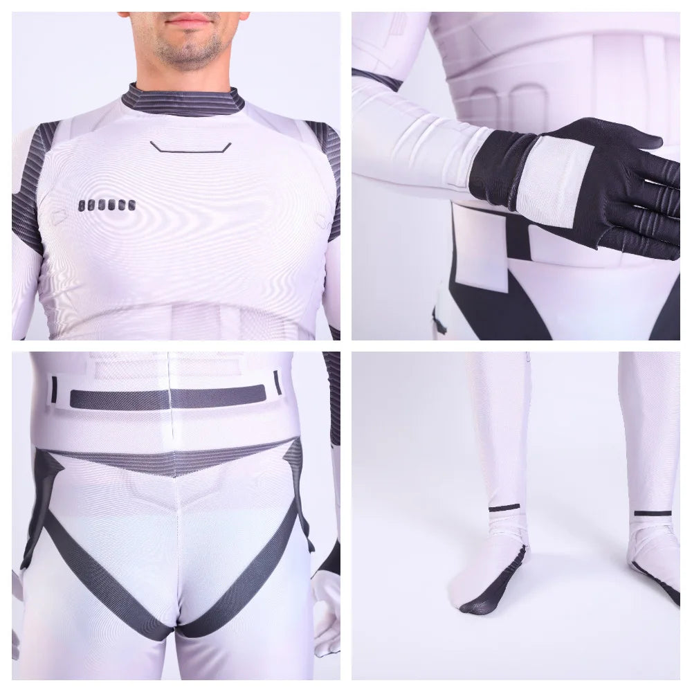 White Trooper Cosplay Jumpsuit Space Battle Costume for Men Roleplay Outfit