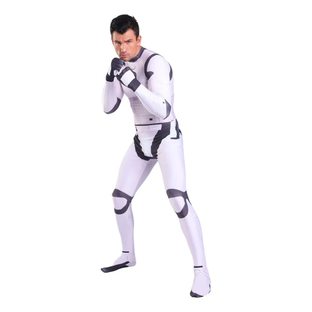 White Trooper Cosplay Jumpsuit Space Battle Costume for Men Roleplay Outfit