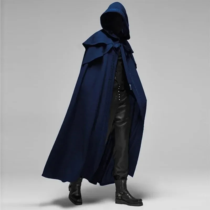 Windproof Trench Chic Winter Long Cape Poncho Gothic Mens Monk Cos Hooded Medieval Vintage Loose Black Cloak Coats