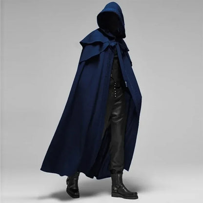 Windproof Trench Chic Winter Long Cape Poncho Gothic Mens Monk Cos Hooded Medieval Vintage Loose Black Cloak Coats