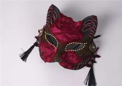 Wine Red Cat Face Half Face Halloween Masquerade Party Second Dimension Dance Mask