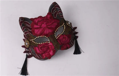 Wine Red Cat Face Half Face Halloween Masquerade Party Second Dimension Dance Mask